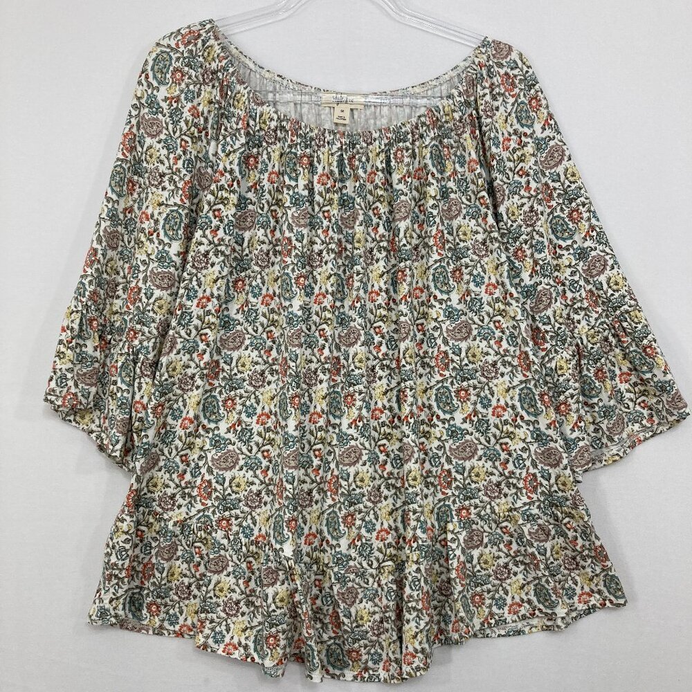 Style & Co‎ size 1X Multi Color Floral Boho Flare Ruffle Sleeve Cottagecore Top